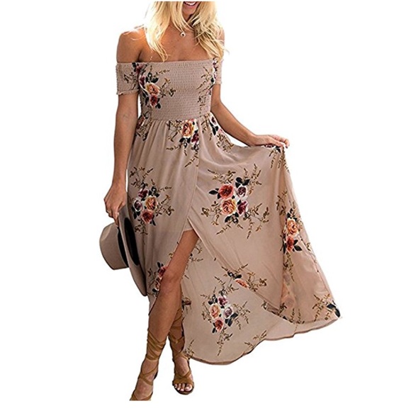 Dresses & Skirts - off shoulder floral print chiffon maxi dress